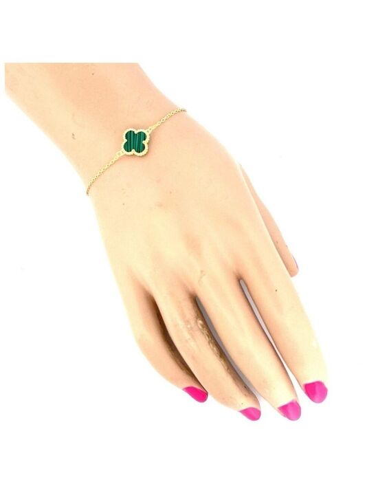 Jewelry - 18k Gold Plated sterling silver Green Malachite Clover Bracelet